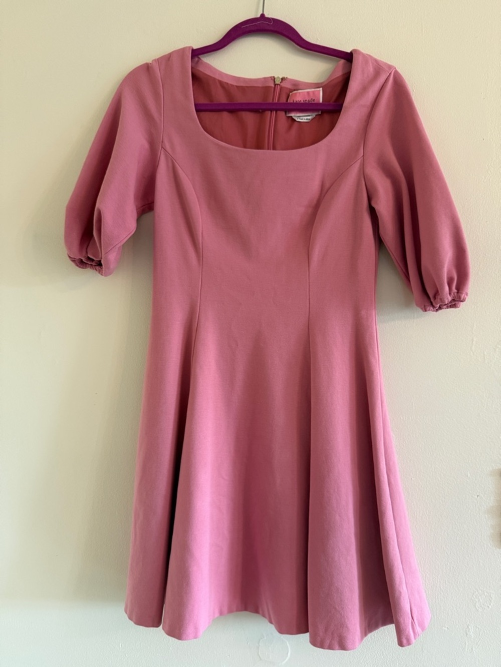 kate spade Blush Pink Square Neck Puff Sleeve Mini Dress - NWOT - Picture 3 of 10